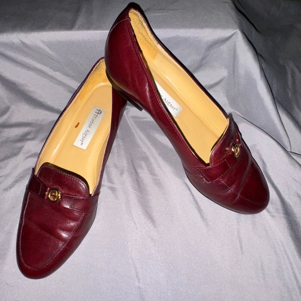 Etienne Aigner Burgundy Leather Loafers Women’s Classic Slip-On Flats